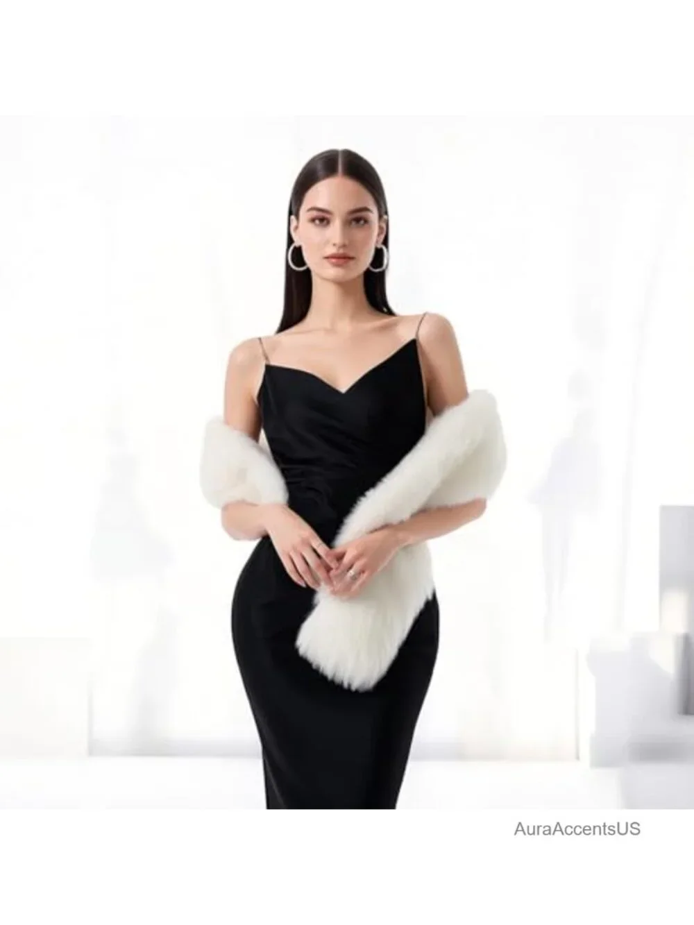 Women's Faux Fur Collar Scarf Wrap, Shrug Shawl Stole Winter Neck Warmer